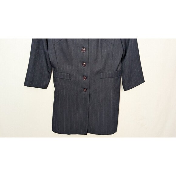 VINTAGE 90s Y2K City Triangles 13 Blazer Jacket Suit Dress Set Navy Pin Stripe - Picture 11 of 16
